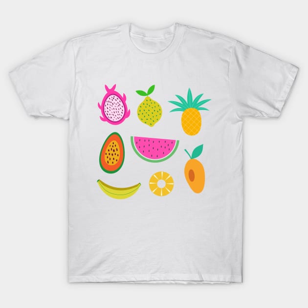 Exotic Tropical Fruits T-Shirt by yasminepatterns